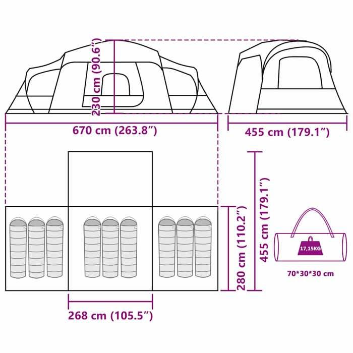 VidaXL Family Tent with Porch Dome 9 Person Grey and Orange, Tent, Garden Tent, Outdoor Shelter, Tent of 4009586