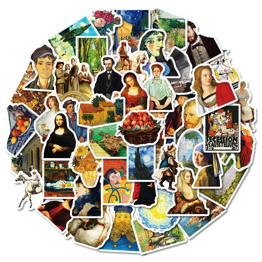 50 Creative Famous Paintings Graffiti Decorative Stickers Vintage Oil Paintings Waterproof Stickers