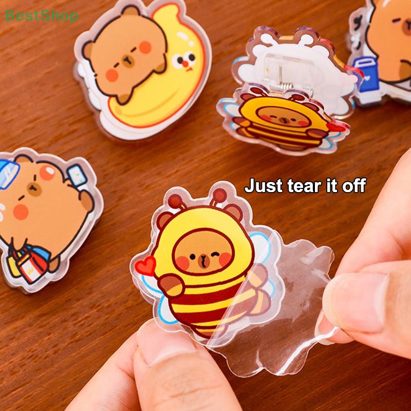 4Pcs Cute Capybara Double-Sided Memo Clip Acrylic Memo Holder Test Paper Clip Tidy Up Document Clip School Supplies