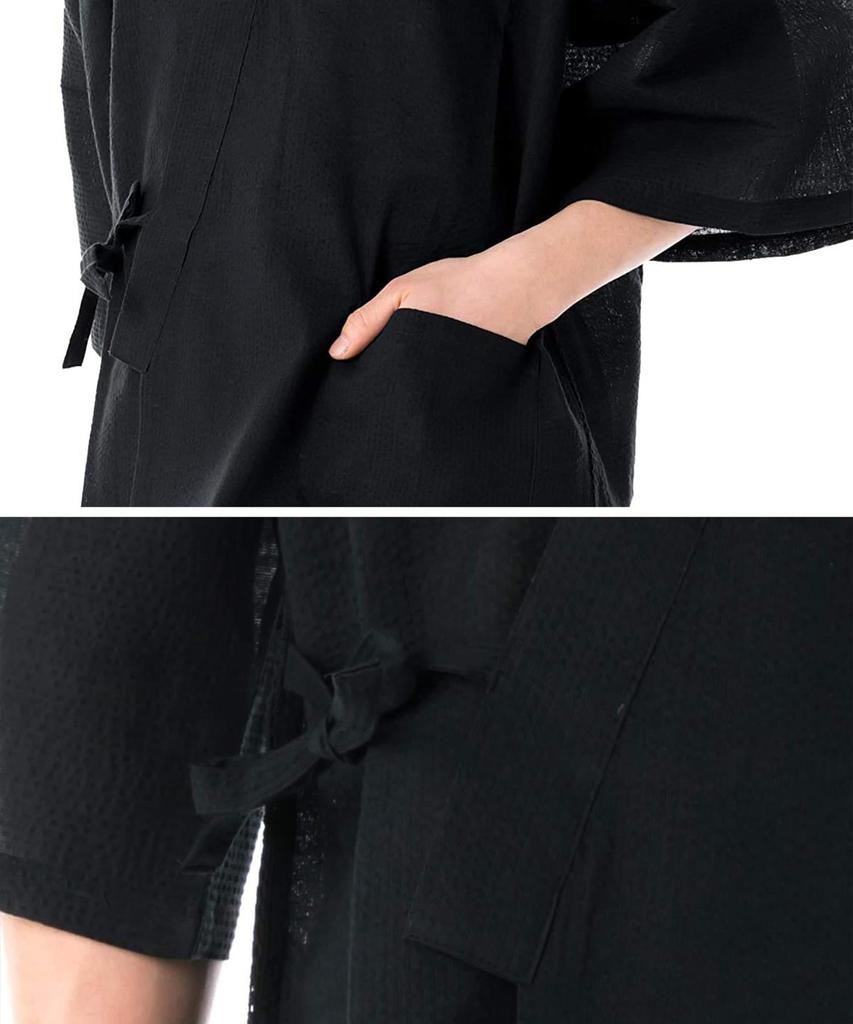 Jinbei Estivo Giapponese Giorno Plus Tessuto Seersucker Liscio x [KYOETSU] da Uomo (abbigliamento tradizionale) - Regalo per Papà, Taglie, Elegante, Cotone, (L, 7. Nero)