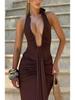 2025 Cross-Border Halter Deep V Evening Gown - Sexy Backless Long Pleated Dress