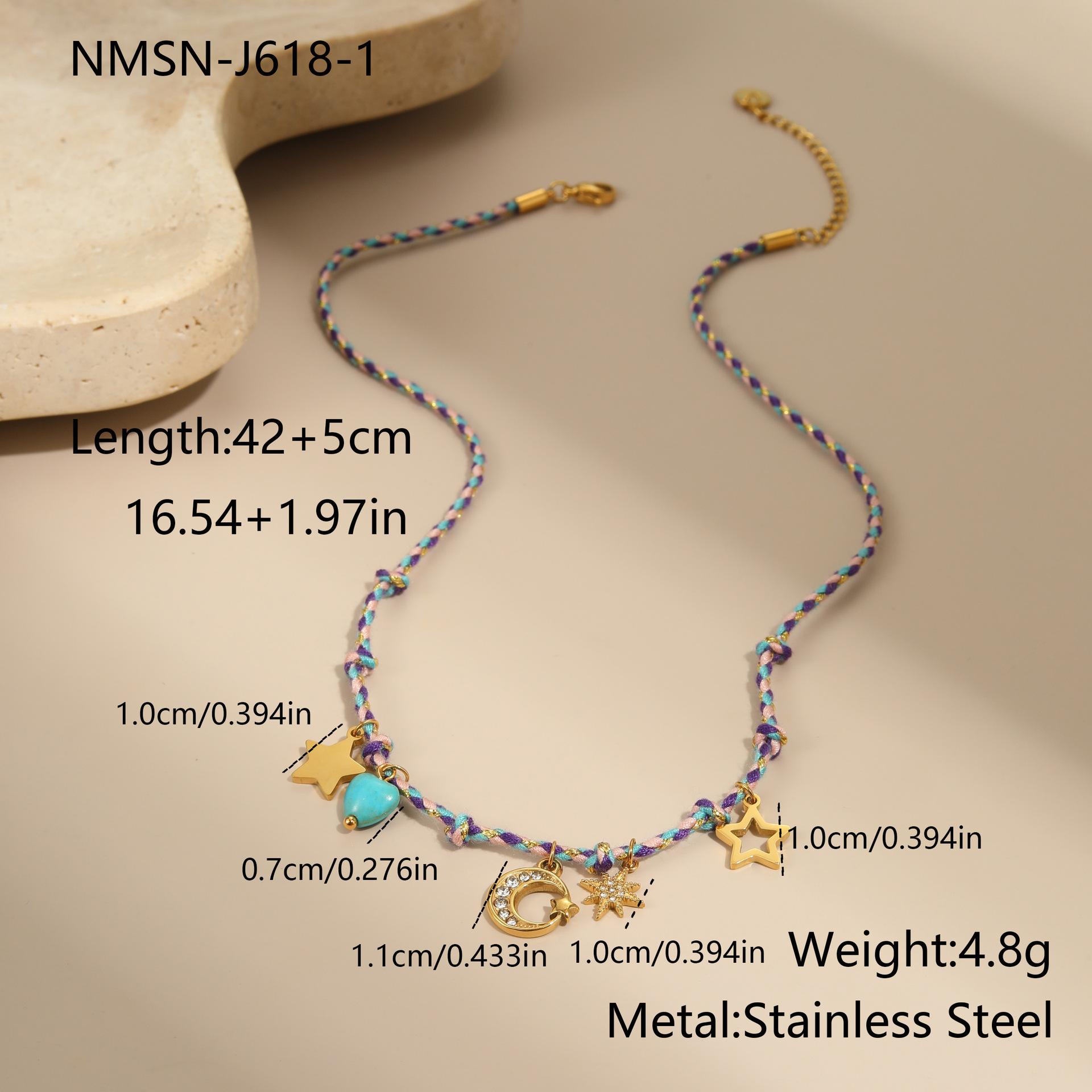 GEMCHIC Women s Handmade Colorful Braided Rope Titanium Steel Necklace Set with Star Moon Pendant Chain Bracelet