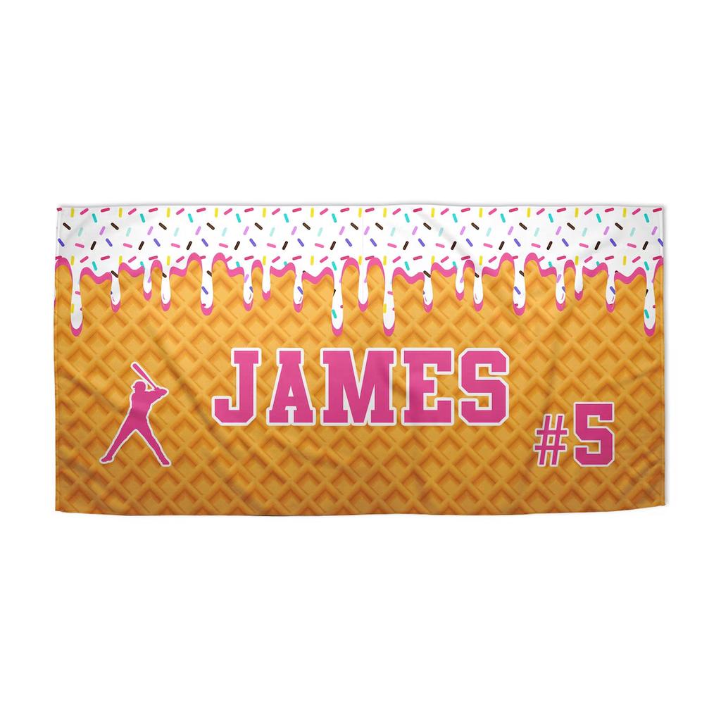 Ships Next Day Personalized Ice Cream Drip Baseball Beach Towel For Boys Drip Beach Pool Towel Team Gift Youth Baseball Gift