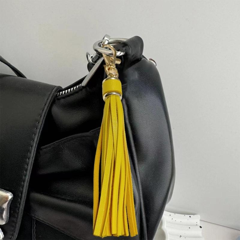 Handmade Tassels Keychain Bag Charm Stylish PU Leather Tassels Keychain Pendant With Metal Rings For Secure Attachment