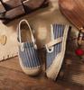 2025 Women’s Trendy Slip-On Shoes: Spring & Fall Vertical Stripe Cotton-Linen, College Style, Round Toe Hemp Design
