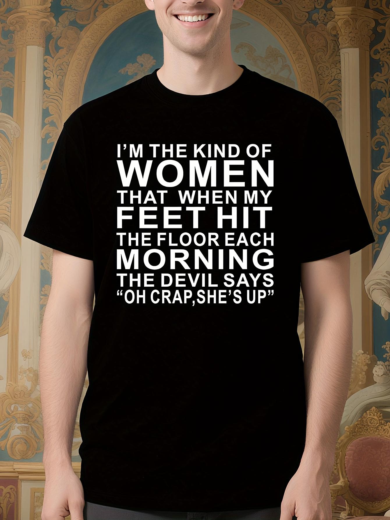 Cotton Knit Tshirt with Funny Quote Print - Casual Regula... XL