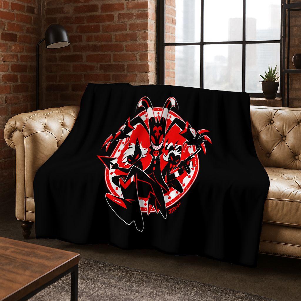3D H-Helluva Boss Blitzo H-Hazbin Hotel Cartoon Flannel Blanket,Cozy Soft Throw Blanket for Home Bedroom Bed Sofa Cover Gift Kid