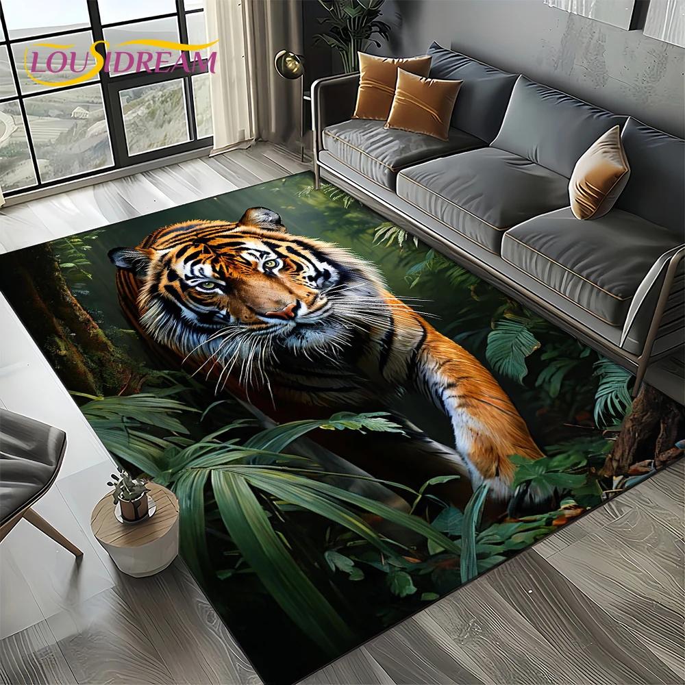 Wilder Tiger Löwe Leopard Biest Tier Wildtier Cartoon Teppich Teppich für Wohnzimmer Schlafzimmer Sofa Dekoration, Rutschfeste Bodenmatte