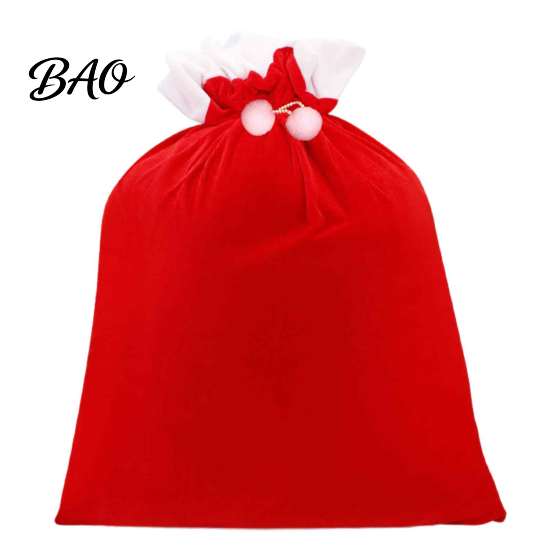 Holiday Party Gift Bags Christmas Velvet Santa Bags, Large Red Soft Fabric Present Sack Gold Wraps with Drawstring Closure, Reusable Claus Bag