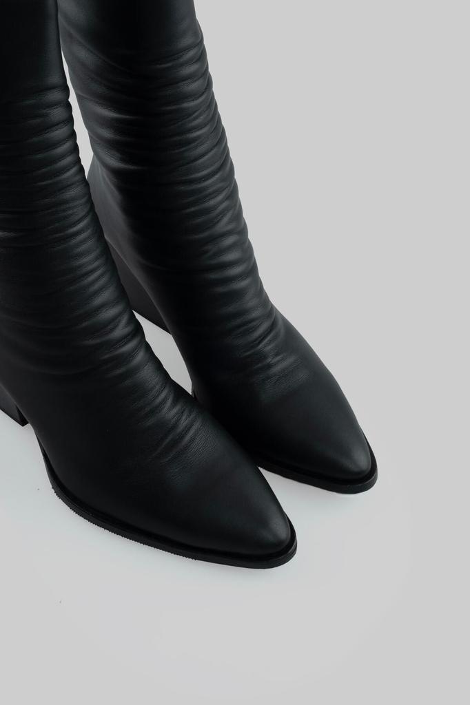 Women's Modern Stylish Fashion Gathered Detailed High Heel Boots Black