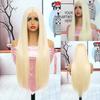 **13x4 Platinum Blonde Lace Front Wig, 24" Straight Heat‑Resistant Synthetic Glueless Wig with Baby Hairs Adjustable Straps for Women**