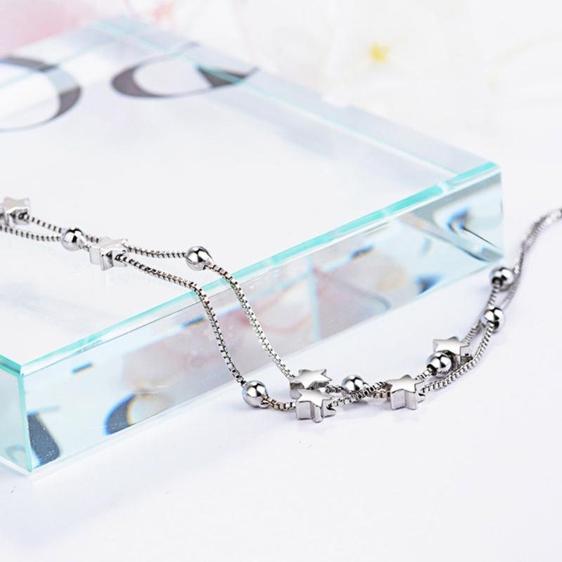 Double-layer Silver Color Small Star Bracelets for Women Personality Round Bead Bracelet Korean Fashion Jewelry