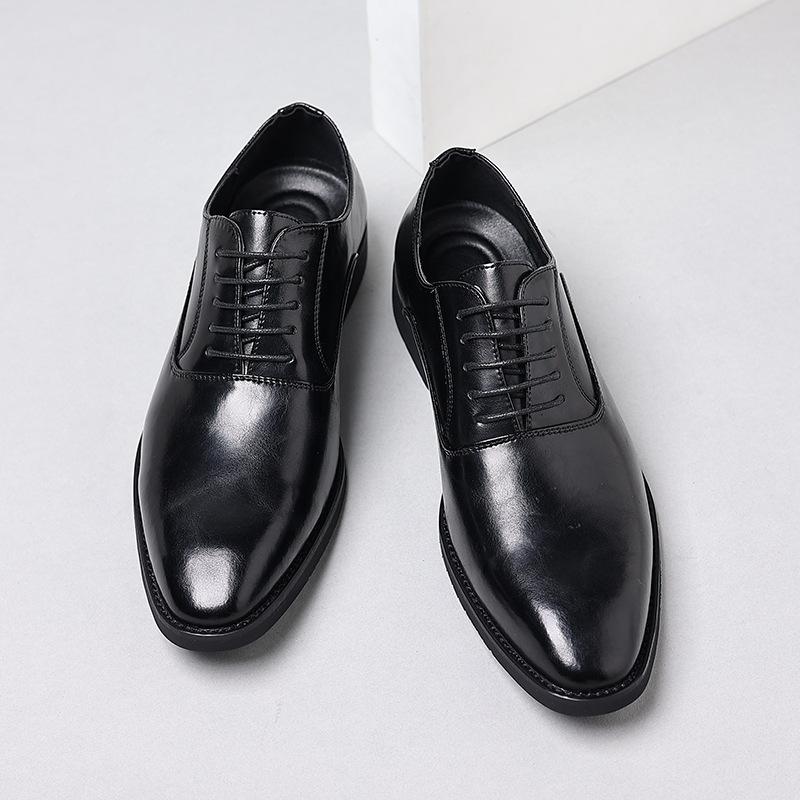 Casual Leather Shoes Men's Business Dress British Style Pointed Groom Wedding Shoes High-end Black Small Leather Shoes 8037-K