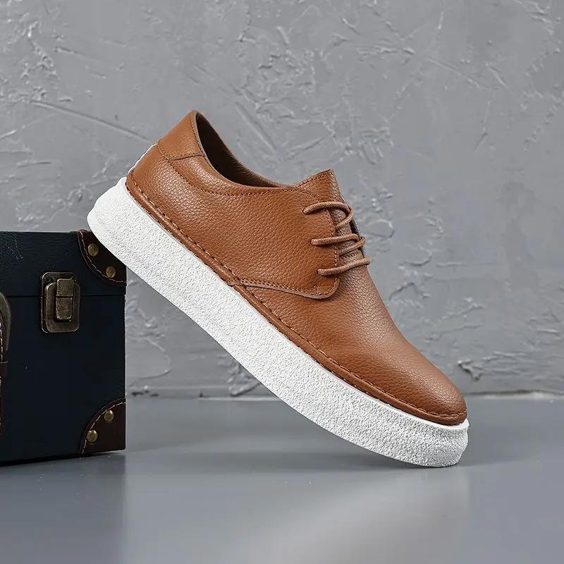 

Work Flat Men s Leather Shoes Lace Up Platform Slip-on Common 2026 Trend Classic Original Sale Pu Social Adults Male Casual Shoe 39