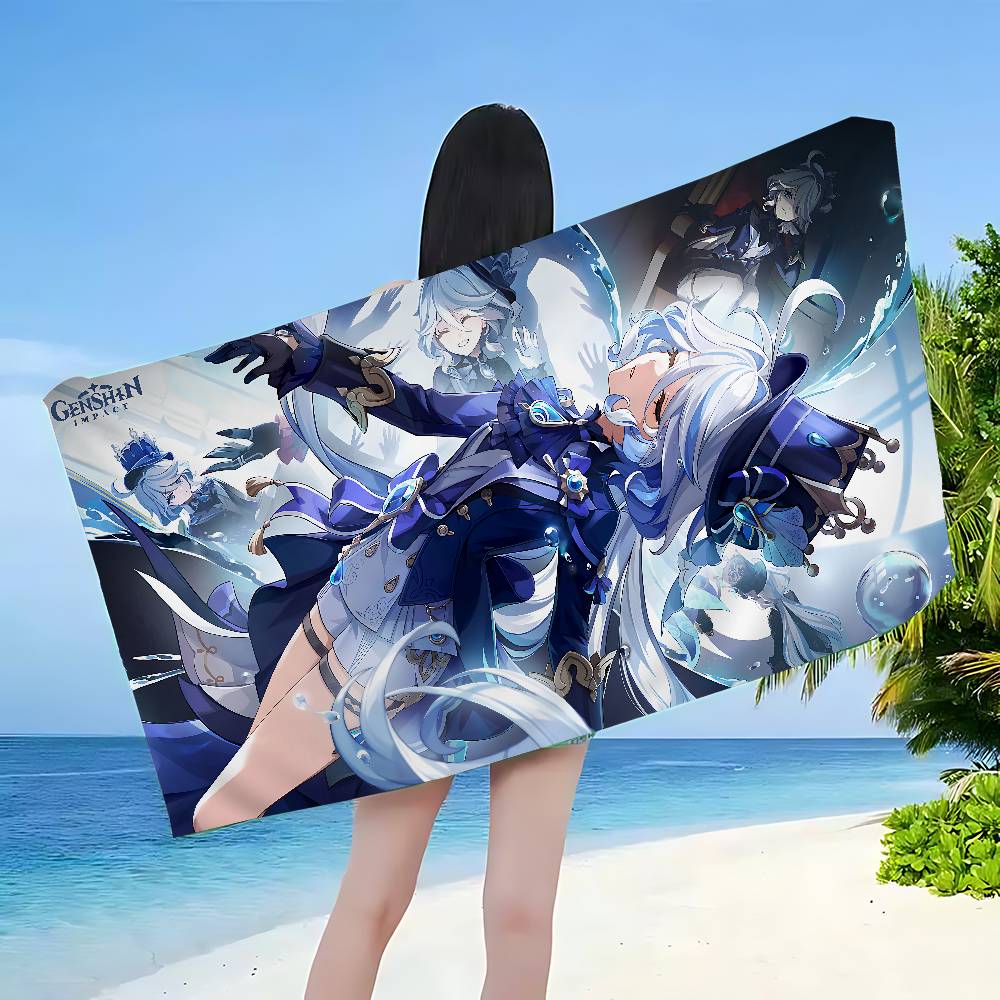 Genshin Impact Furina Focalors Anime Beach Swimming Towel Soft Absorbent Washcloth Children's Gifts for Kids Travel Camping Gym