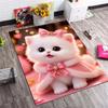 Cute White Kitten Pink Bow Glitter Heart Print Area Rug Non‑Slip Rectangular Floor Mat Lovely Pet Decor Rug for Game Room Bedroom Living Room
