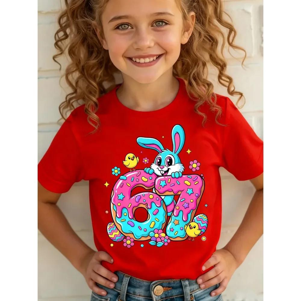 Kids Easter Bunny Print Cotton Tshirt Girls Casual Short Sleeve Tshirts Childrens Cartoon Clothing Fashion 67 Sxi Seven