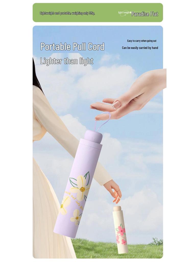 Paradise Umbrella UV Protection Women's Cartoon Sunshade: Lightweight, Portable Black Glue Folding Umbrella for Rain or Shine