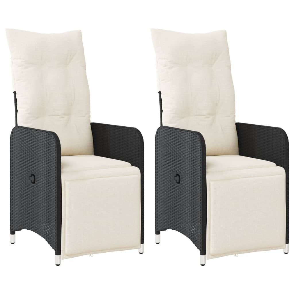 Garden Chair with Cushions 2 pcs Adjustable Black Poly Rattan