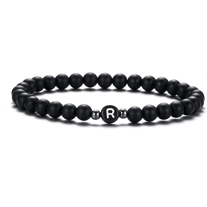 6 mm Armband aus natürlichem, mattiertem Achat für Damen und Herren, handgefertigtes Perlenarmband mit Buchstaben, modisches Design mit 26 Buchstaben, Partnerschmuck