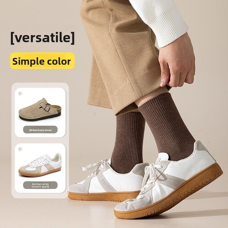 Men's Cotton Socks - Thick Socks for Autumn and Winter, Plain-colored Mid-calf Socks, Sweat-absorbing and Odor-resistant Business Socks