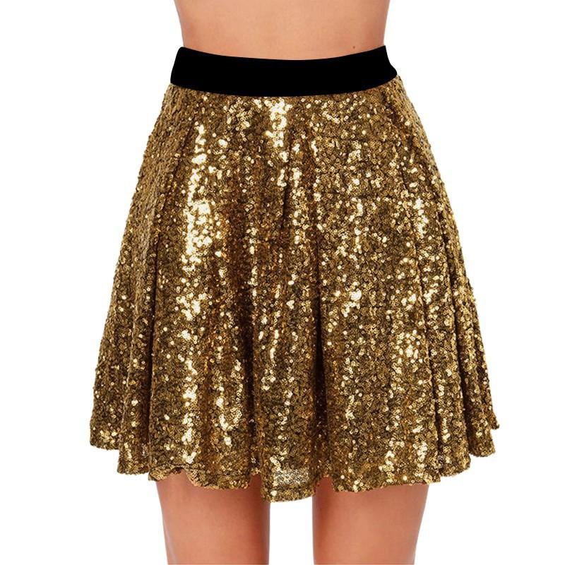 2026 Shimmering Western-style High-waist Slimming Sequins Elastic Waist Pleated Skirt Woman