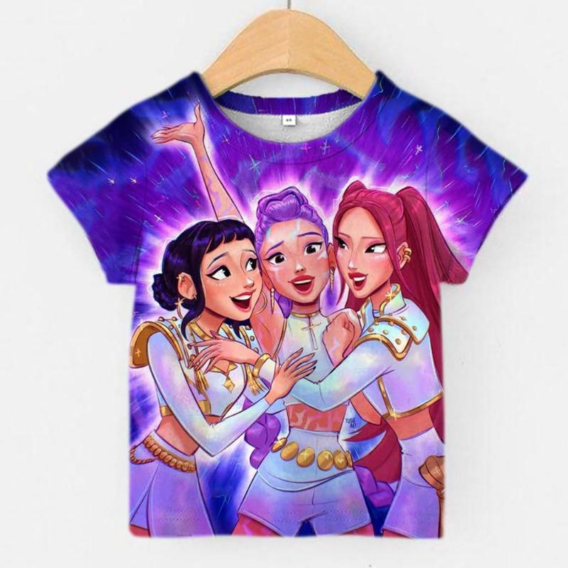 2025 Korean popular movie K-POP demon Huntrix girl T-shirt, children s 3D short-sleeved, summer trend new style 100