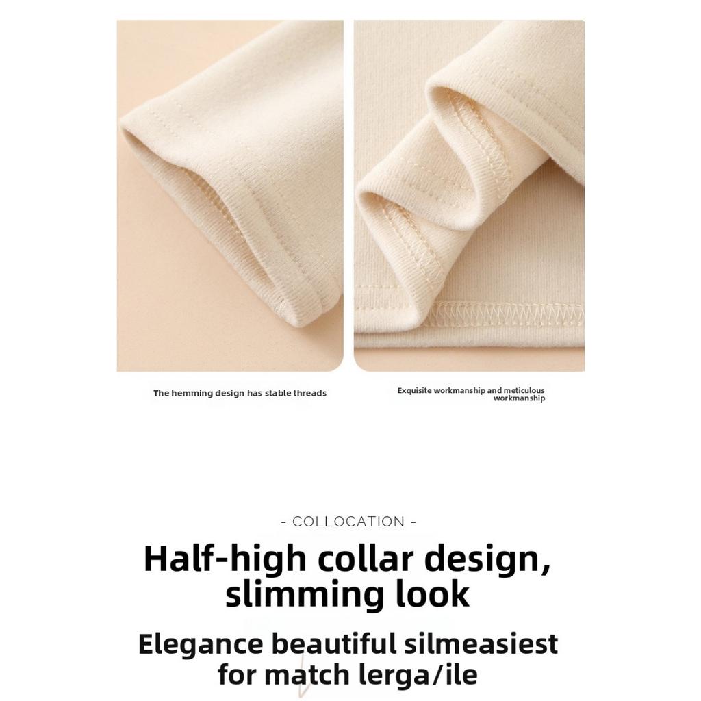 Half High Neck Double-sided German Velvet Base Shirt for Women , with Solid Color and Thick Velvet Inside, Warm Long Sleeved Top