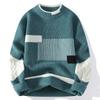 Men's Fall Round-Neck Color-Blocked Sweater: Youth Knit Top, Casual Design