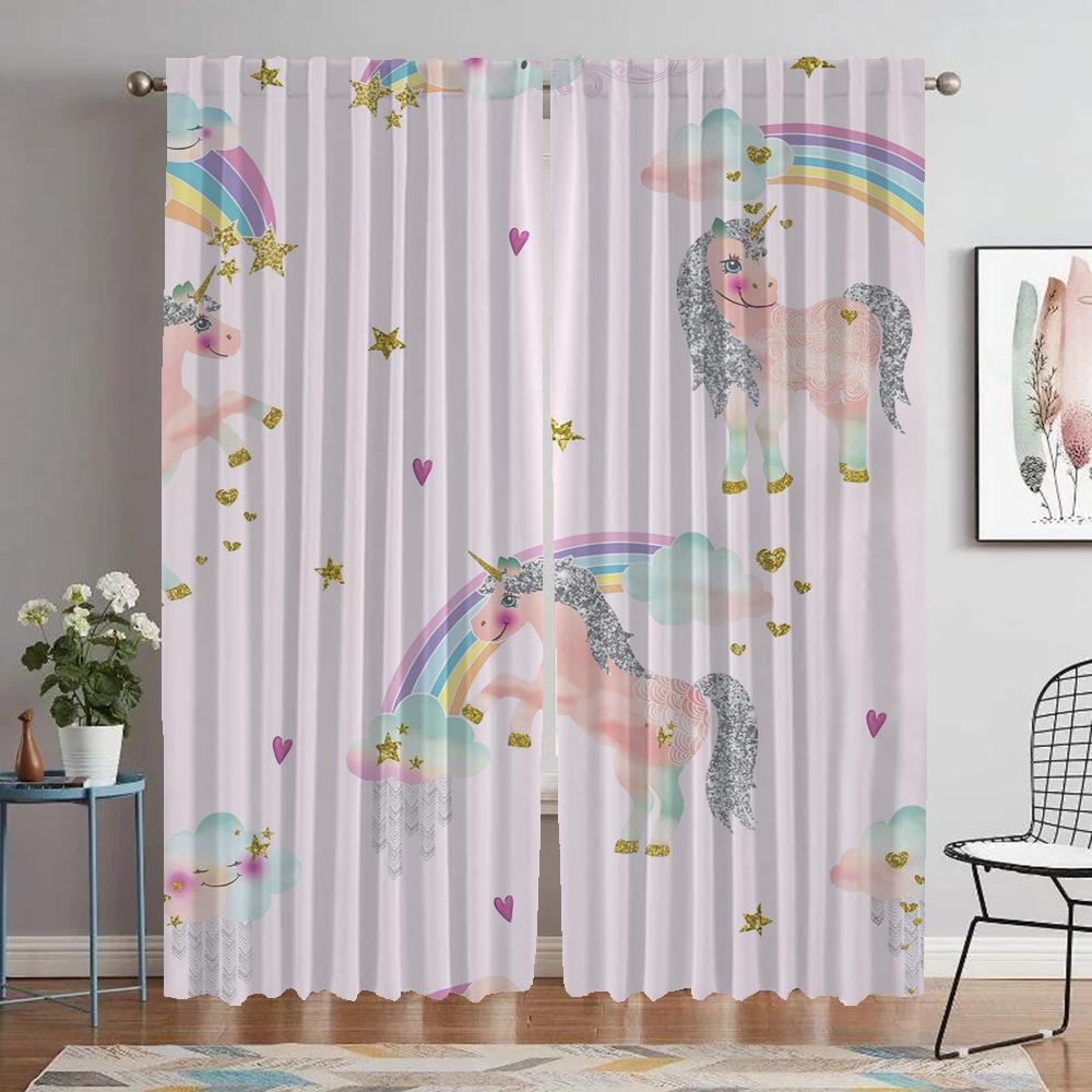

Elegant Room Curtains 2 Pieces Unicorn Modern Living Room Curtains for Camera Partition Window Curtain Shades Tulle for Bedroom W50xH70cmx2pcs-CL