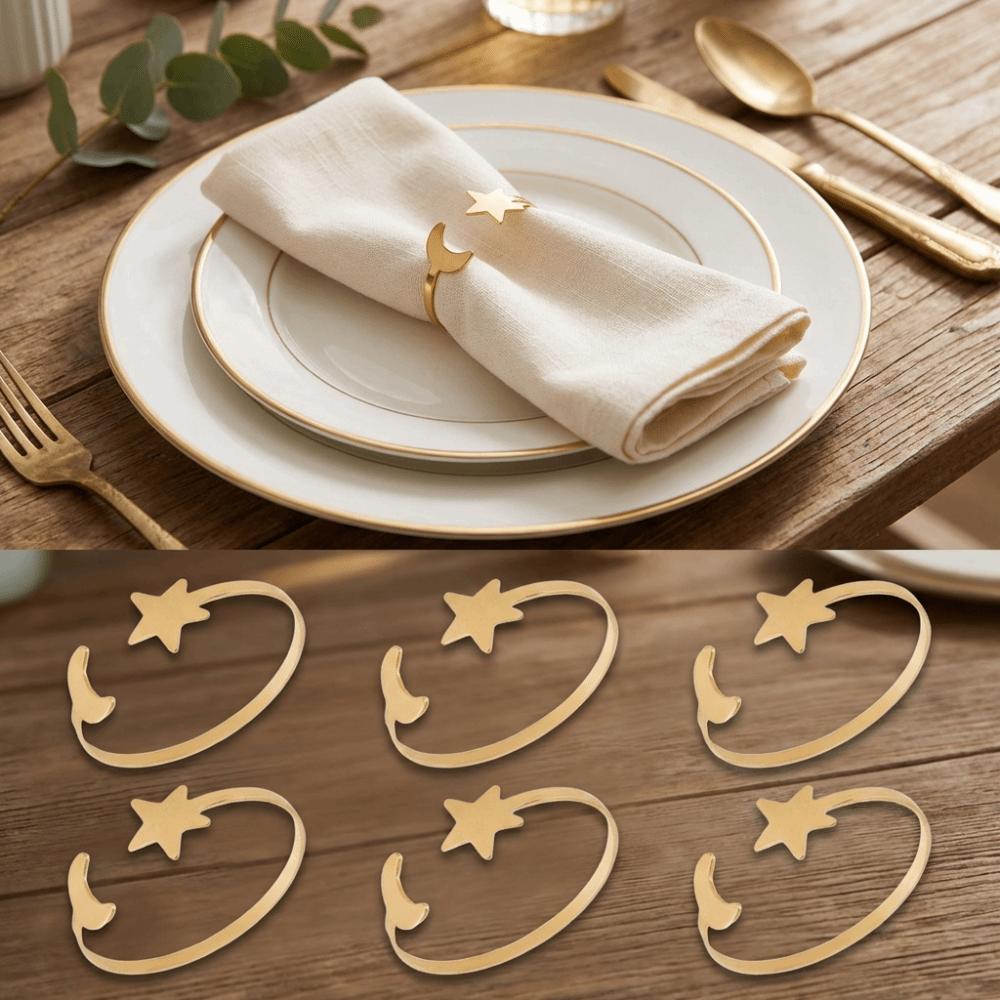 6PCS Modern Star Napkin Buckle Gold/Silver Table Napkin Holder Moon Napkin Rings Table Setting