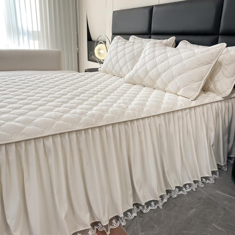 1pc Quilted Bed Skirt Solid Color Bed Cover Lace Style Bedspread Thickened Mattress Protector Roupa De Cama (No Pillowcase)