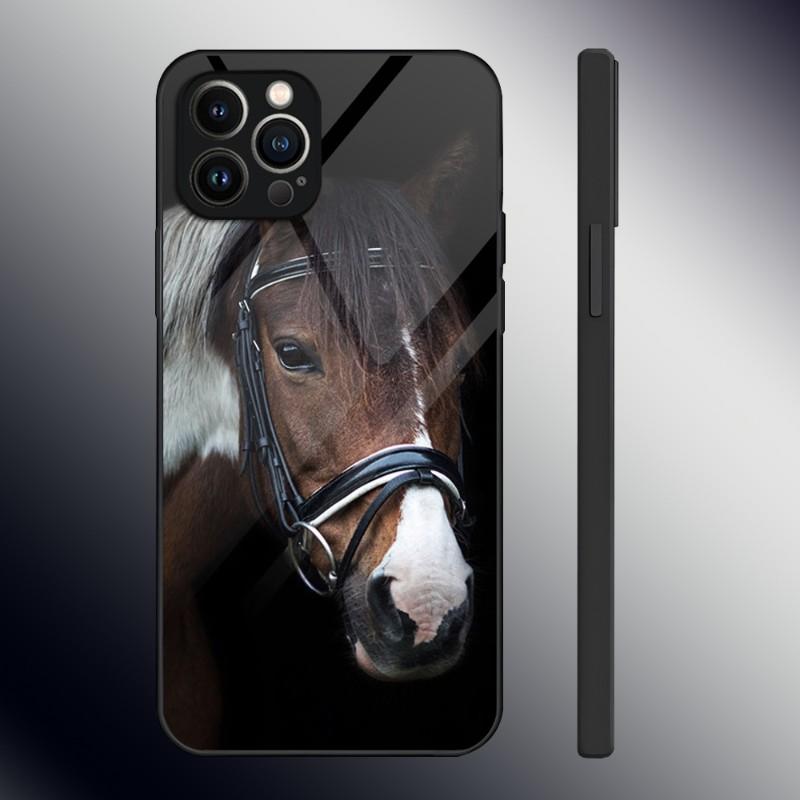 Domineering Cool Horse Phone Case Tempered Glass For IPhone 13 12 11 14 Pro Max Mini X XR XS 8 7 6s Plus SE 2020 Cover