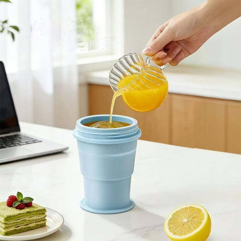 2026New Portable Foldable Ice Ball Cup With Built-In Straw Food-Grade Silicone Ice Maker Mold Summer Outdoor Travel Tumbler