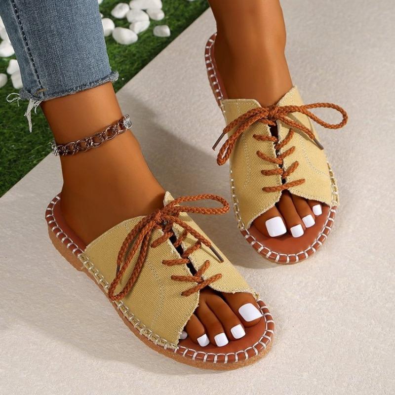Lace-up Slippers Large-sized Women's Shoes Beach Sandals Slippers