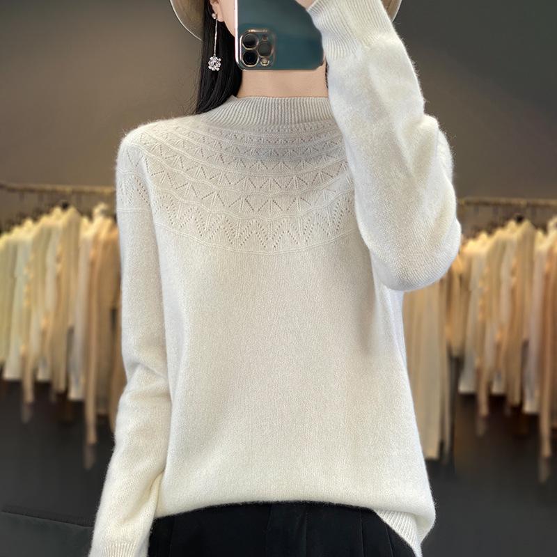 Cross-Border Autumn/Winter Women's Slim Fit Trendy Semi-High Neck Soft Knit Sweater.