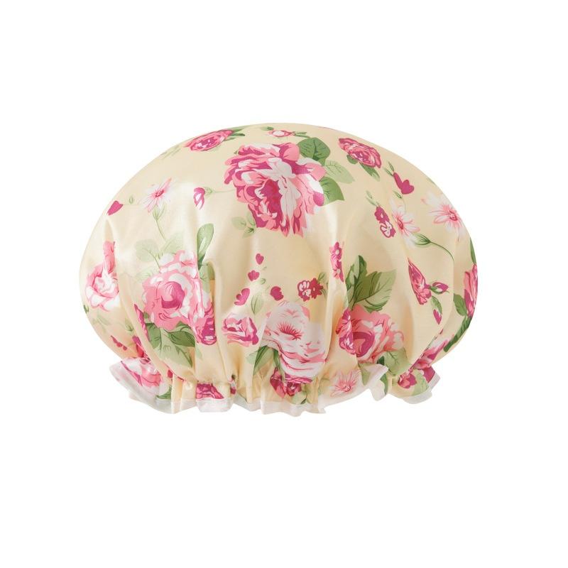Double-Layer Shower Cap Waterproof Thickened Oil Fume Bath Hat Women Spa Hair Salon Shower Cap Bathroom Accessories