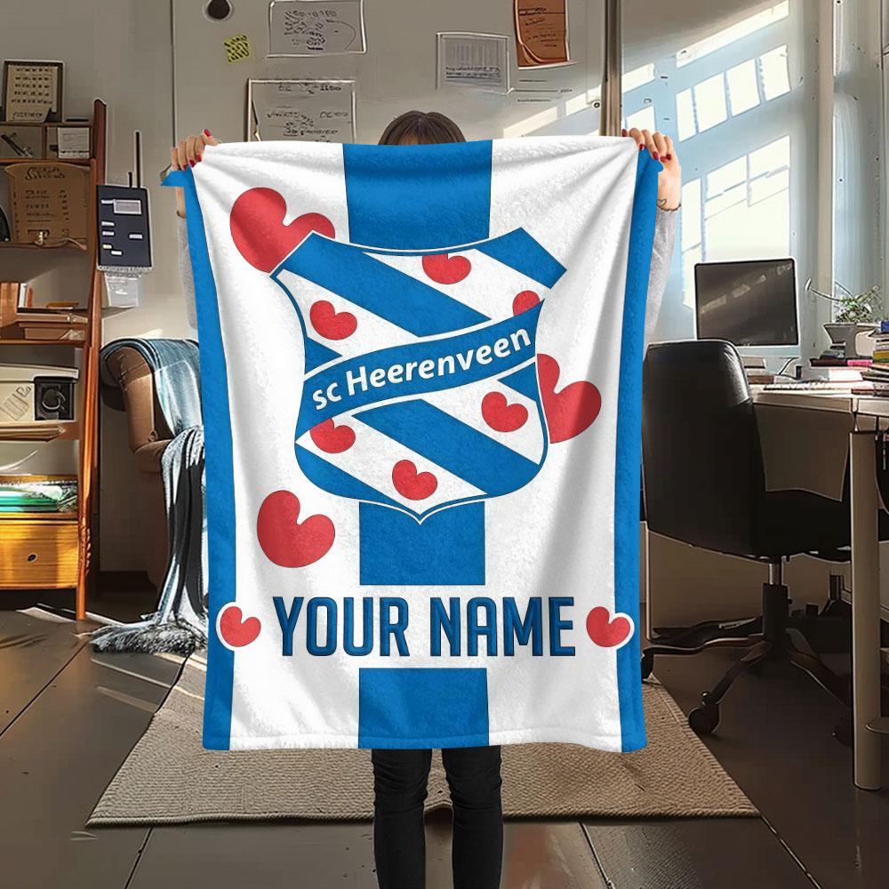 Custom Name,SC Heerenveen Printed Flannel Blanket, soft throw for bedroom sofa, washable, Christmas present, great gift.