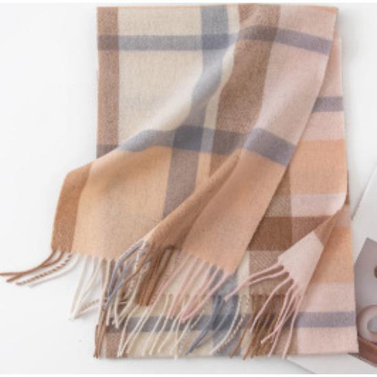 Autumn And Winter Plaid Wool Scarf Women'S Versatile Fringed Warm Scarf Comfortable 100% Real Wool Scarf