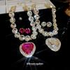 Geometric splicing with diamond heart necklace and earring set, exaggerated design from Europe and America, collarbone chain