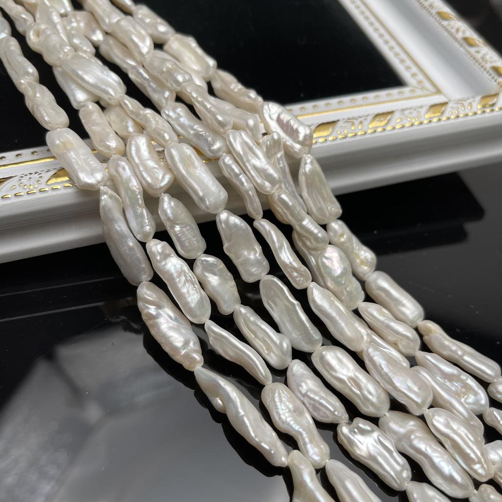 1Strand Natural Freshwater White Biwa Stick Pearl Beads 7x18-8x20mm 36cm Full Drilled Baroque Pearl Strand For Dangle Necklace Jewelry Making
