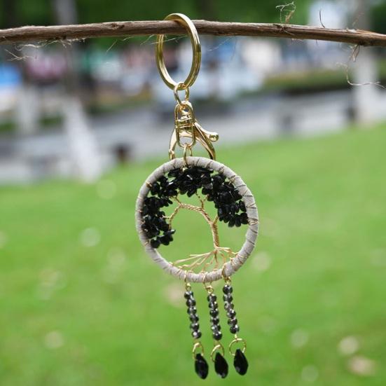 Car Pendant Natural Stone Tree Metal Wire Key Design Durable Chain Car Accessory Bags Backpack Decoration