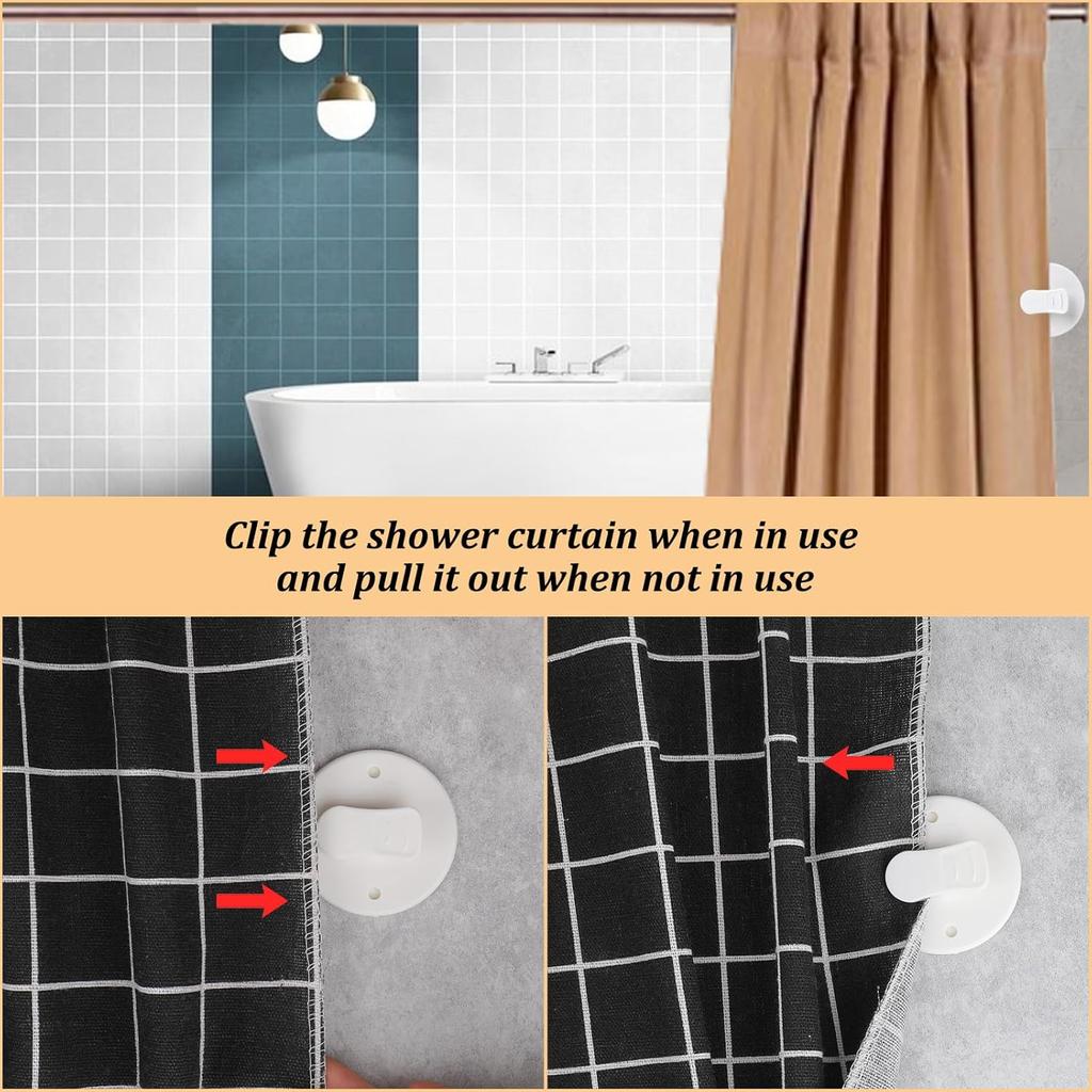 6pcs Shower Curtain Clips to Wall,Self Adhesive Shower Curtain Clips for ide Showers,Windproof Splash Guard Showers Clip to Wall for Fixing