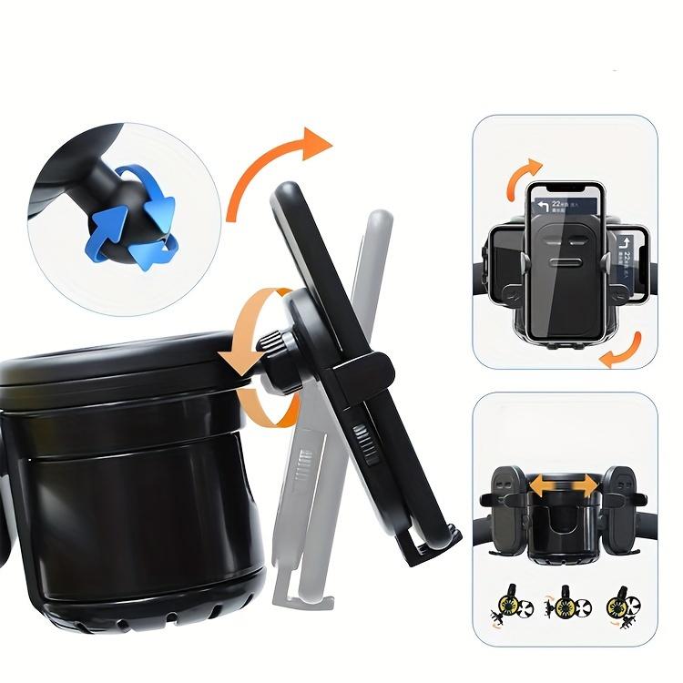 Stroller Cup Holder With Phone Holder, 3-in-1 Universal Bottle Holder, Double Drink Holder With 360-degree Rotatable Walker Phone Holder