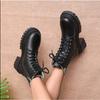 2025 PU-Leder Warme Motorradstiefel Damen Schnürstiefel Plüsch Winter Stiefeletten Schwarz Beige Flacher Absatz Rutschfest Baumwolle Botas Mujer