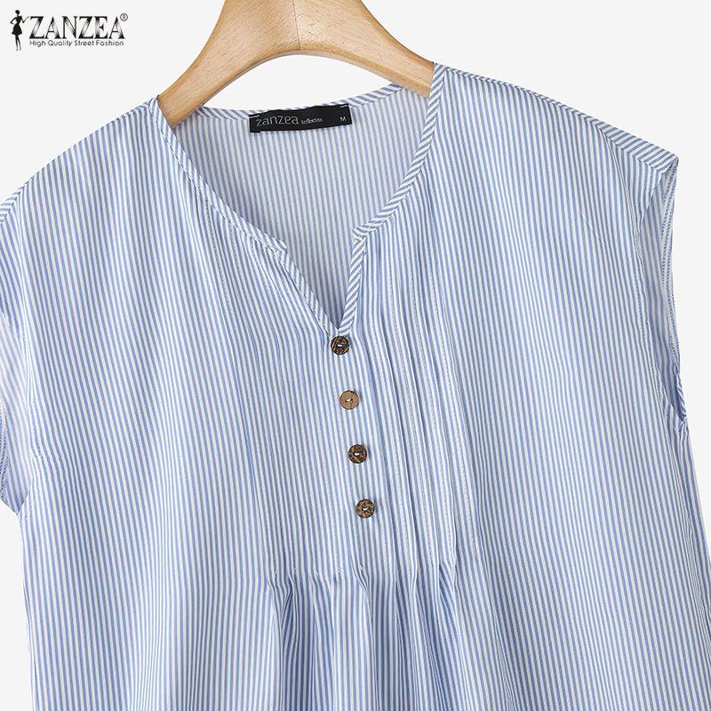 ZANZEA Women Casual V-Neck Sleeveless Stripe Tank Tops
