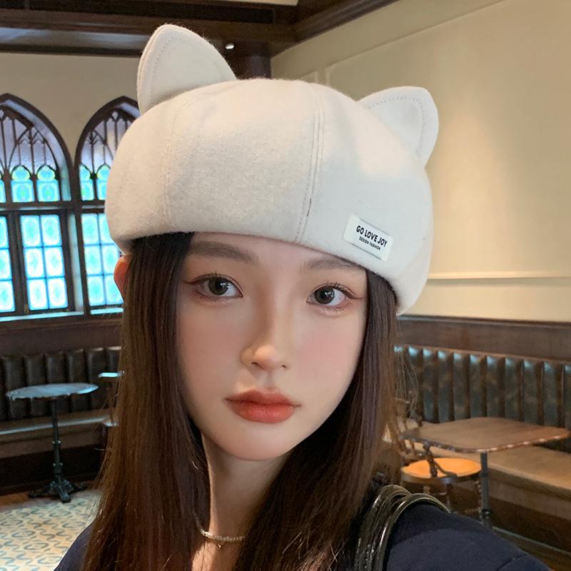 Korean Style Cute Cat Ear Beret - Casual, Versatile, Slimming, Large Head Circumference