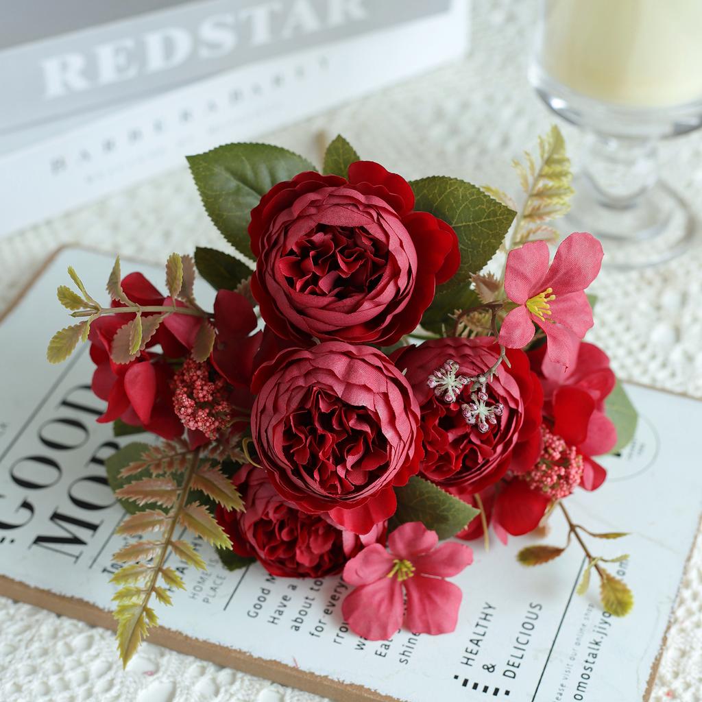 1/3PCS Artificial Flowers Wedding Party Home Bedroom Decorations Bridal Bouquets Garden Fake Silk Peony Hydrangeas Vase Outdoor