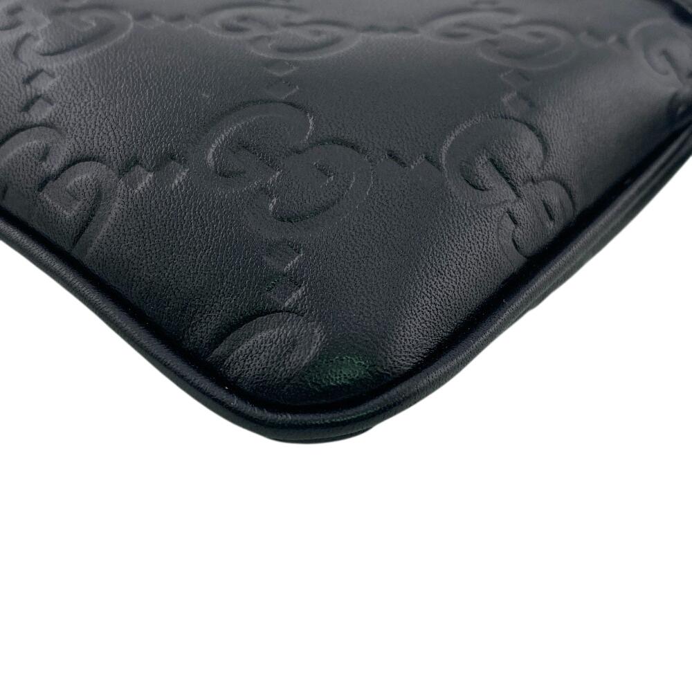 Gucci 146570 Gucci Sima Leather Coin Case Black Leather Used