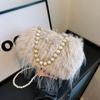 Hot Sale Retro Large Capacity Plush Women's Bag Pearl Chain Small Square Bag Shoulder Crossbody Bag